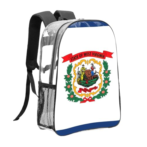West Virginia state flag Print Work Travel Stadium Events Transparent Backpack PVC Clear Bag Large Side Pockets3
