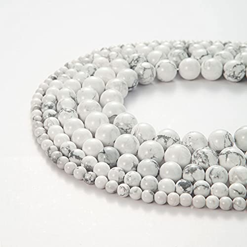 Image of 100Pcs Natural Stone Beads 8mm White Howlite Round Gemstone Loose Beads with Elastic Bracelet String for Bracelets Necklace Jewelry Making