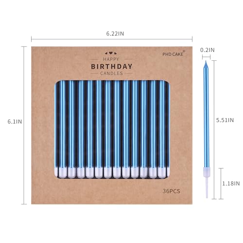 Image of PHD CAKE 36-Count Blue Long Thin Metallic Birthday Candles, Cake Candles, Birthday Parties, Wedding Decorations, Party Candles, Cake Decorations