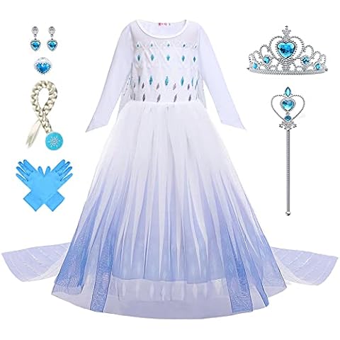Foierp Elsa Costume for Girls - Elsa Princess Dress Up Set Snowflake Tulle Long Maxi Gown, Girls Elsa Fancy Dress for Birthday/Party/Halloween/Christmas/Wedding Cover