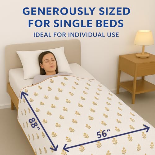 Image of Danip Pure Cotton Reversible AC Dohar Blanket, Throw - Printed Soft, Skin-Friendly, Lightweight & Ideal for All-Weather - 3 Layered Single Bed Dohar for AC Rooms (56 x 88 Inches) - White & M Yellow