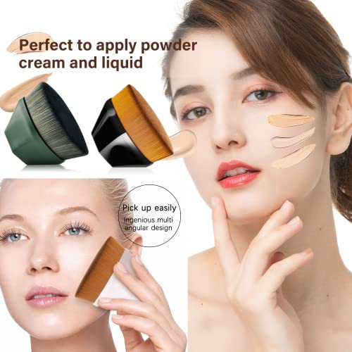 3Pack Foundation Makeup Brush Flat Top Kabuki Hexagon Face Blush Liquid Powder Foundation Brush For Blending Liquid, Cream Or Flawless Powder Cosmetics With Bonus Protective Case #TOP1