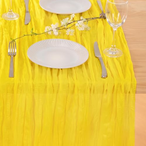 Image of MLMC 3 Pack Yellow Table Runner 10ft Summer Sheer Gauze Cheesecloth Table Runner Cheese Cloth Centerpiece Decororations 35x120 Inches for Wedding Bridal Baby Shower Birthday Party Decor