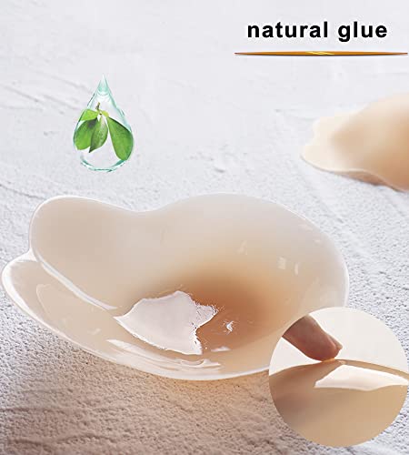 Prettywell Nipple Covers Added Lift Breast Lift Pasties 2 Pairs Sticky Bras For Women Silicone Petals,Invisible Lift Up Bra Nude #TOP2