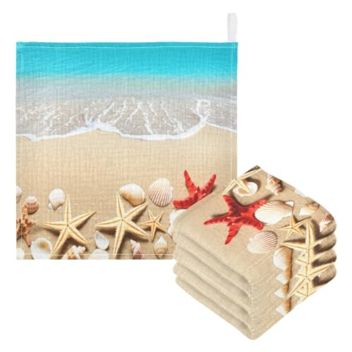 Kigai Beach Starfish and Shells Baby Washcloths,5pcs Ultra Soft Absorbent Towel,Newborn Bath Face Towel, Natural Reusable Baby Wipes for Sensitive Skin, Baby Registry as Shower