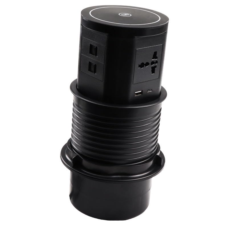 Image of Audiovan Vertical Pop Up socket Pneumatic Electrical Countertop Box, 3 Power+ 2USB type A+C charger port + 1 HDMI port+1 LAN Interface +18 watt Fast Wireless charger Conference Desk (AVT-VMP28) Black