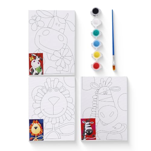 Image of Neomate Canvas Painting Kit for Kids | DIY Painting Set with 3 Printed Canvas, 6 Acrylic Paint Pots & Brush | Art and Craft Kit, Paint Kit for Kids, Birthday Gift, Return Gift, Creative Activity Set