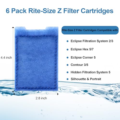 Image of Nebulist 6 Pack Fish Tank Filter Cartridge, Rite-Size Z Filter Cartridges Compatible with MarineLand Eclipse Filtration Systems & Marineland Hidden Filtration System