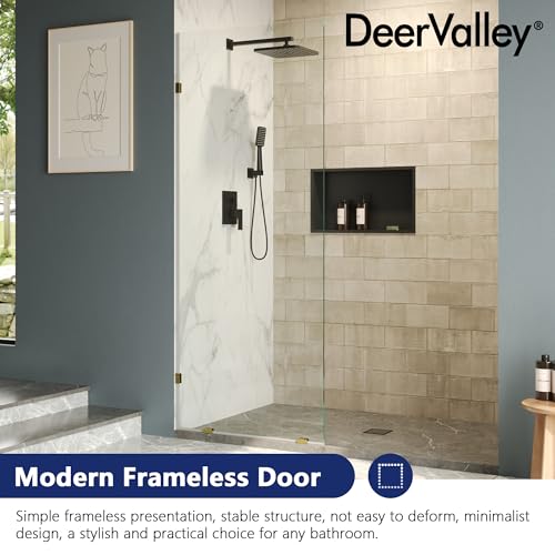 Image of DeerValley 32 inchx78 inch Frameless Shower Glass Panel, 3 /8'' (10mm) Fixed Glass Shower Panel, Tempered Glass Door, Bathroom Shower Screen with Hardware (Brushed Gold)
