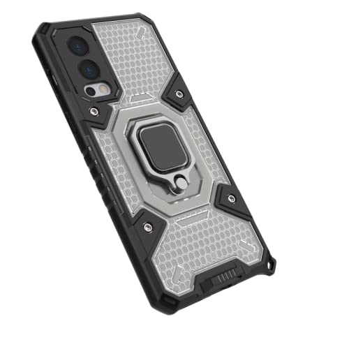 Image of Polycarbonate, Thermoplastic Polyurethane OnePlus Nord 2 5G Hybrid Shockproof Case Rotating Ring Holder and Kickstand in-Built Bumper Back Cover for OnePlus Nord 2 5G (Black)