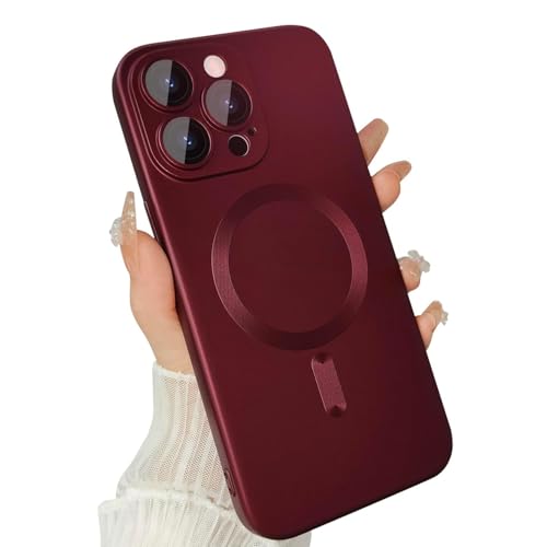Image of DIZORO Magnetic Case for iPhone 13 Pro Max Cover [Compatible with MagSafe][Built-in Camera Lens Protector] Slim Soft Silicone Bumper Shockproof Metallic Luster Back Cover Phone Cases (Wine)