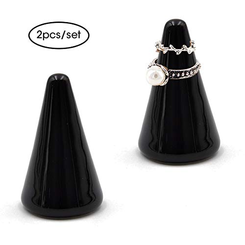 Preisvergleich Produktbild Airmoon Ringhalter aus Keramik für Schmuck, Ringhalter, kegelförmig, Präsentationsständer für Verlobungs- oder Eheringe (schwarz)