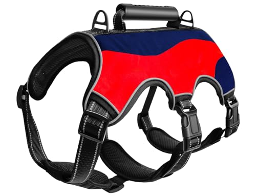 AIMYDOG Escape Proof Harness, No Slip Dog Harness Escape Proof, Fully Reflective Harness with Handle, Breathable Adjustable Pet Vest for Large Medium Dogs Walking Training, Red, S