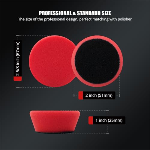 Image of SPTA Red T10 Mini Ultra-Fine Finishing Foam Polishing Pads, 5Pcs 2inch /50mm Sponge Polishing Buffing Pads, Car Foam Detail Polishing Pad Kit for Car Detail Polishing, Small Area Polishing -FPTSS2R