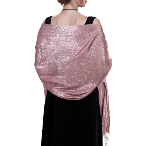 Jmkcoz Womens Pashmina Shawls Wraps Scarf for Evening Dresses Bridal Bridesmaid Wedding Winter Large Warm Soft Silky Scarves (Pink)