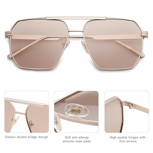 Image of SOJOS Retro Oversized Square Polarized Sunglasses for Women Men Vintage Shades Classic Large Metal Sun Glasses