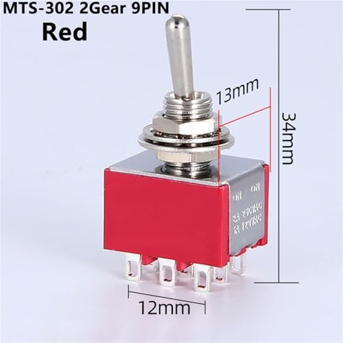 Interrupteur MTS-302 ON-OFF DPDT 9 broches robuste en métal rouge