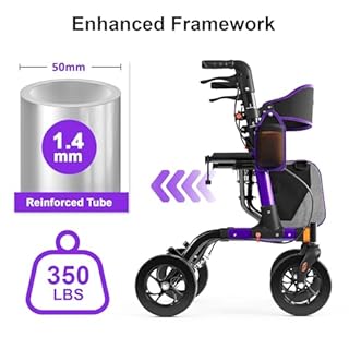 Walkers for Seniors, Rollator Walker with Seat, 350 lb Weight Capacity, 18" Big Seat, 8" All-Terrain Wheels, 6-Level Adjustable Height, Lightweight Aluminum Frame Rollator Walkers for Seniors (Purple)