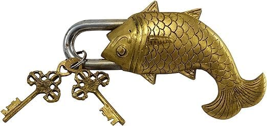 Brass Beautiful Padlocks with Two Keys Fish Monastery Lock - Solid Brass with Natural Patina in a Beautifully Ornate Padlock.