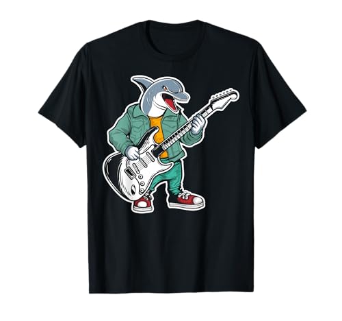 Retro Guitarra Rock Música de Lindo Delfín Camiseta