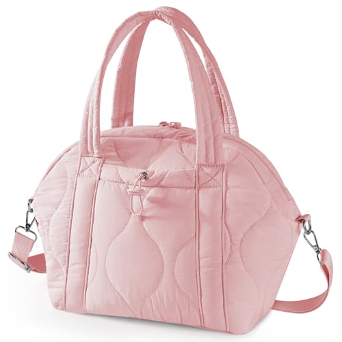 WONDAY Insulated Lunch Bags for Women, 12L Pink Puffy Lunch Tote with Shoulder Strap, Waterproof, Leakproof, Reusable, Keeps Food Fresh, Perfect for Work, Travel, Picnic