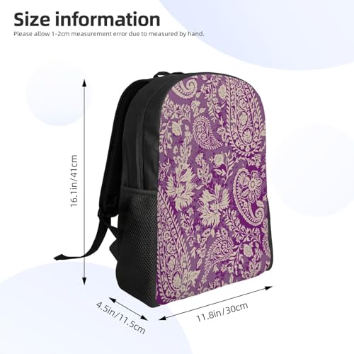 Travel Unisex Backpack Paisley Floral Violet 16Inch Durable Backpack Gym Casual Daypack for Women Men Gift4