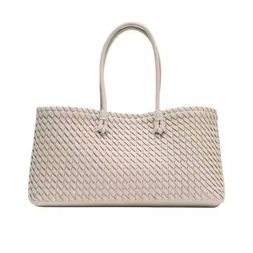 EWUHYFP Geflochtene Tasche Leder Frühling Sommer Sle Korb Weben Tote Tasche Große Capaci Pendler Handtasche Frauen Einzelnen Oulder Einkaufen(White)
