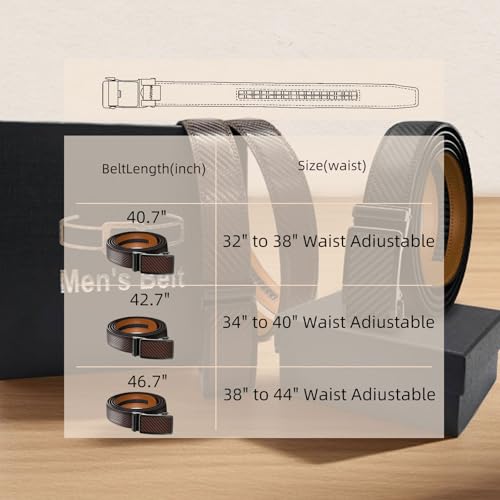 Mens Belts 2 Pack-Ratchet Slide Adjustable Leather Belts for Men, Trim to Fit, Dress&Casual (1 3/8")3