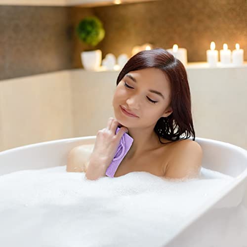 Image of Back Scrubber for Shower, WOVTE 2 Pack Stretchable Nylon Exfoliating Washcloth Towel Back Washer with Handles Two Sides Exfoliating Body Scrubber for Men Women Shower Deep Clean Skin Massages