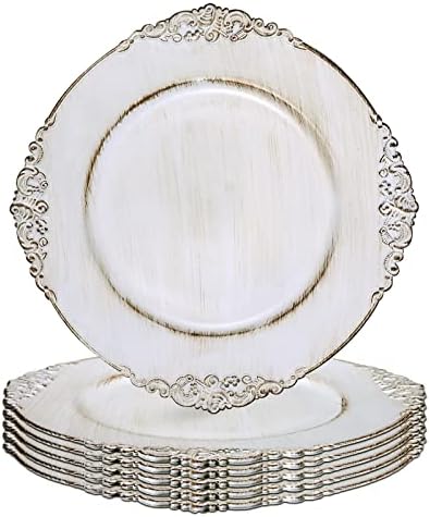 Gifturbo Antique White Charger Plates, 13" Round Chargers for Dinner Plates, Set of 6 Plastic Charger Plate for Table Setting,Decorative Plate Chargers for Wedding,Decoration