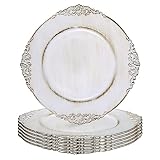 Gifturbo Antique White Charger Plates, 13" Round Chargers for Dinner Plates, Set of 6 Plastic Charge