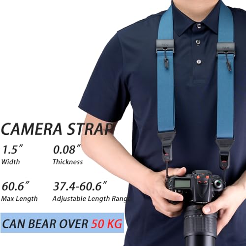 VKO Kameragurt mit Schnellverschluss-System, schnelle Längenjustage, ultraleicht, bequem, Vollformat-Kameragurt, Schultergurt für SLR DSLR digitale Kamera (Schwarz)