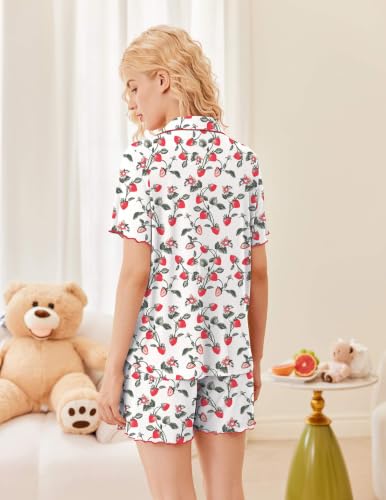 Image of Ekouaer Button Up Pajamas for Women Set Ribbed Knit Pjs 2 Piece Lounge Set
