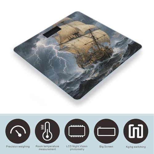 Báscula digital de baño con diseño barco antiguo miniatura 3