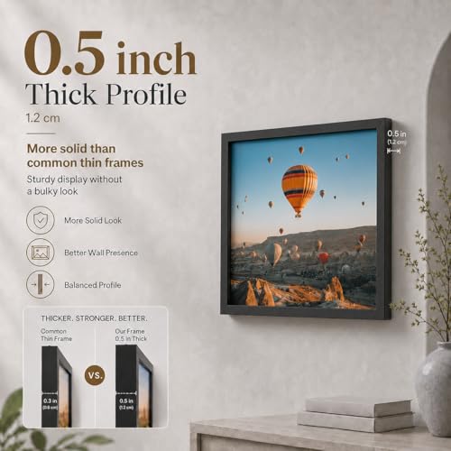 Image of JCJMY 12x12 inch Picture Frame, Horizontal and Vertical Formats for Wall Hanging, 12 x 12 Square Wall Gallery Poster Photo Frame with Shatter Resistant Plexiglass, Black