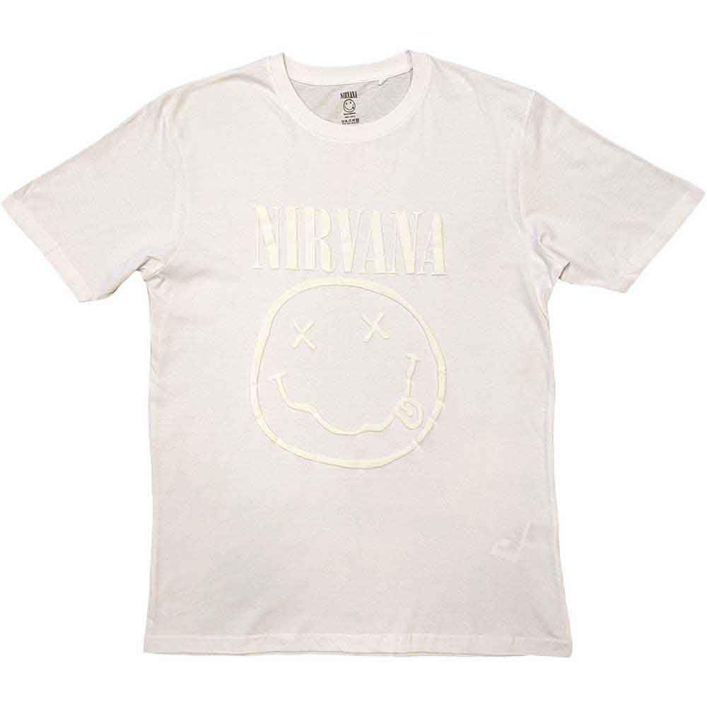 Nirvana T Shirt Hi-Build White Smile Band Logo Official Unisex White L