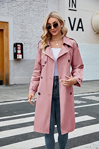 Image of Womens Long Trench Coat Double Breasted Windproof Overcoat With Belt