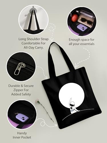 Image of DOODLE Premium Canvas Tote Bag for Women with Zip and Inner Pocket for Shopping, Office, Travel and Daily Use