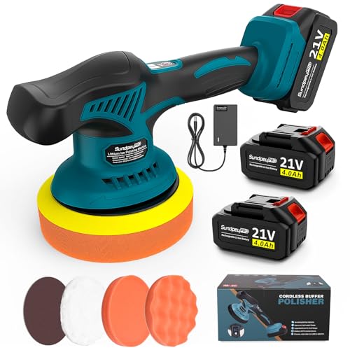 Polisseuse Voiture Sans Fil 21V, avec 2 Batteries 4000mAh & 8 Vitesses Réglables & 6000 tr/min, Polisseuse Orbitale pour Polisseuse Voiture, Nettoyage Carrosserie,...