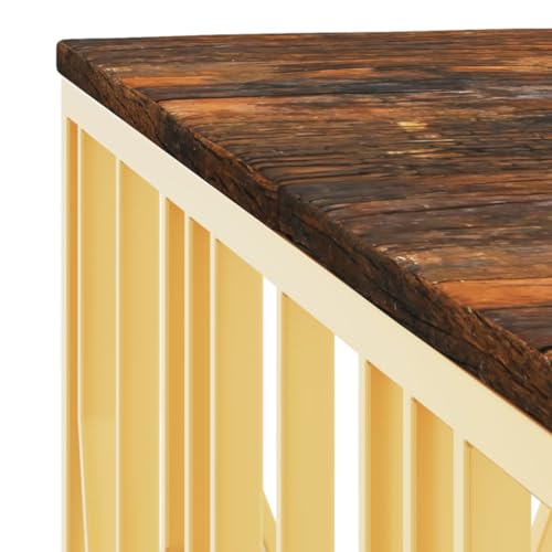 YITHOPI Couchtisch Golden Edelstahl und Altholz Massiv Sofa-Tisch Wohnzimmer Couchtisch Büro Couchtisch Multifunktionaler Couchtisch für Wohnzimmer, Schlafzimmer, Büro – Bild 7