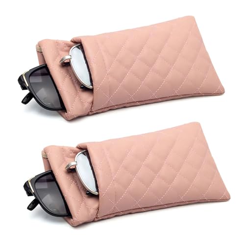 ANLIOTO 2 peças de estojo duplo para óculos, capa de vidro duplo de couro PU grande capa portátil para óculos de sol para mulheres e homens, rosa, tamanho �nico
