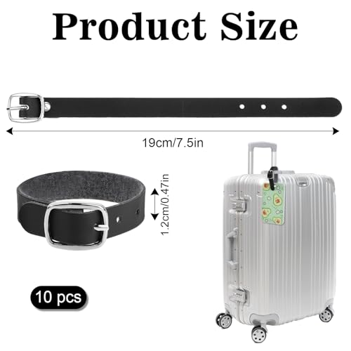 10 Pack PU Leather Luggage Labels - 8x1/2 Inch Black Leather Luggage Tag Loops with Metal Buckle for Suitcase, Briefcase, Backpacks and Travel Hanging2