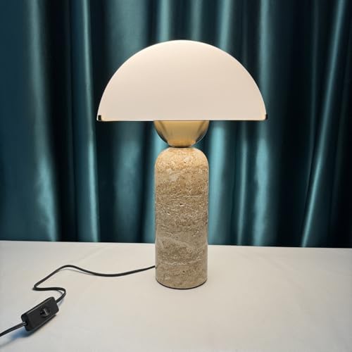LIFENICEST Scandinavian Modern Table Lamp Frosted Glass Shade Travertine Lamp Natural Stone Desk Lamp Mid-Century Dome Bedside Lamps for Living Room Side Lamps Bedroom Nightstand Light by LIFENICEST - Image 7