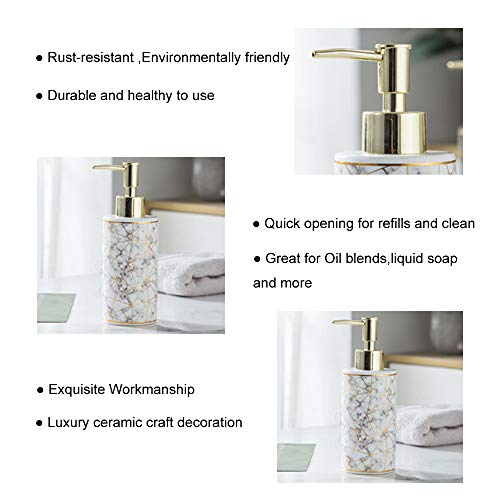 Hand Soap Dispenser For Bathroom,Luckyus 10Oz Liquid Soap Dispenser Kitchen,Ceramic Modern Refillable Soap Lotion Dispenser Bottle For Decor(White Gold) #TOP2
