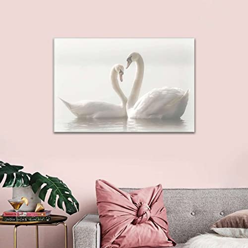 Canvas Wall Art A Pair Romantic White Swans Framed Oil Paintings On Canvas Wall Art Abstract Art Canvas Paintings Picture Wall Art Modern Wall Decor For Bedroom Living Room Home Wall 08X12Inch #TOP3