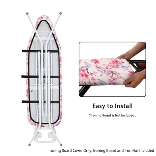 Image of Butterfly Cherry Blossoms Pattern Ironing Board Cover 15x54 Inch Standard Ironing Board Cover with Elastic Edge and Hook and Loop Fasteners Stain Resistant