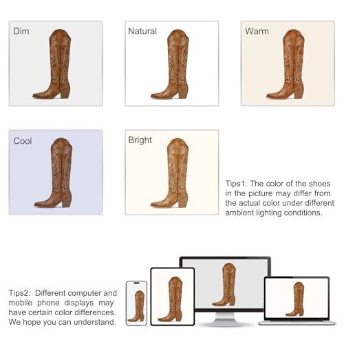 Image of wetkiss Knee High Cowboy Boots for Women, Stable and Comfortable | Western Style,Cowgirl Boots,Versatile,Pull On,Various Occasions,Non-slip Sole,Bohemian Rural Style