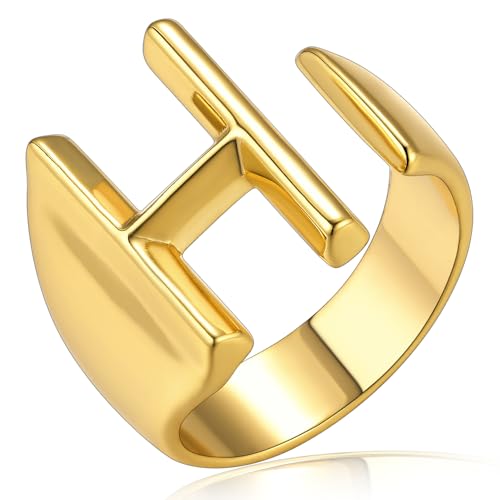 Women’s Statement Ring with Initial H, GoldChic Jewelry Gold Letter F Rings Open Ring for Women
