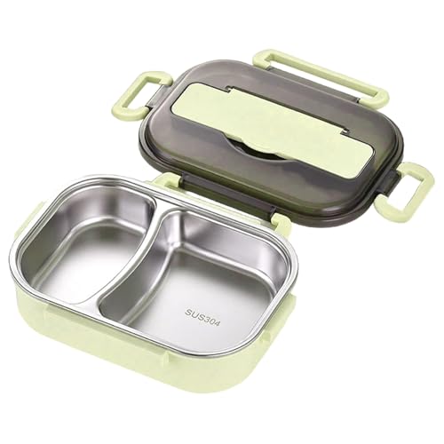 Hbbgdiy 2-Compartment Stainless Steel Thermal Lunch Box, Leakproof Insulated Food Container with Cutlery Holder, Portable Hot Food Lunch Box for Kids & Adults