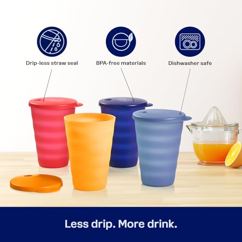 Tupperware Impressions Tumbler Set in Multicolor, 4 Count, Dishwasher Safe and BPA Free (4 Tumblers, 4 Lids, 17 fl oz each) by Tupperware - Used condition - Image 4